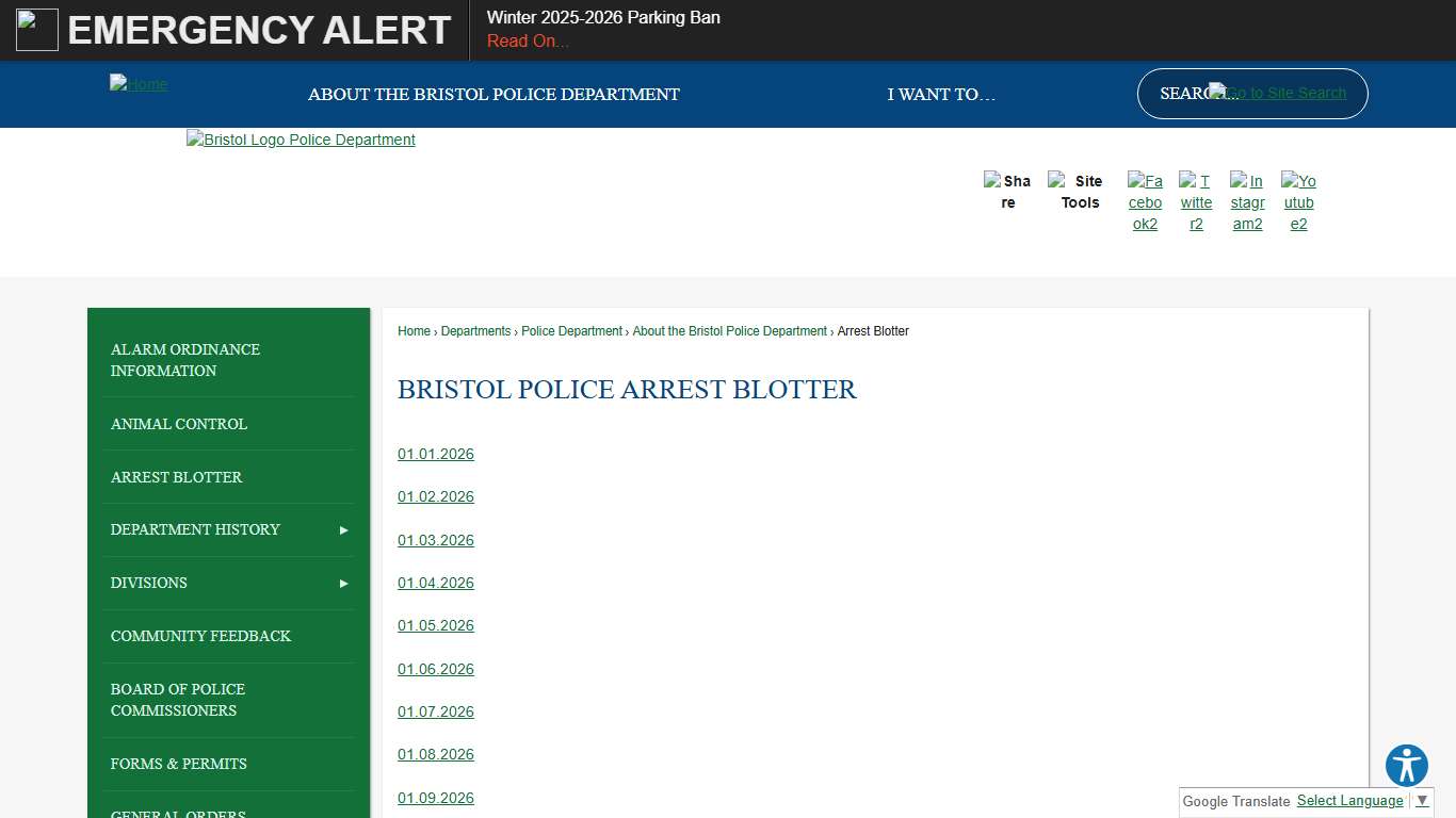 Bristol Police Arrest Blotter | Bristol, CT - Official Website
