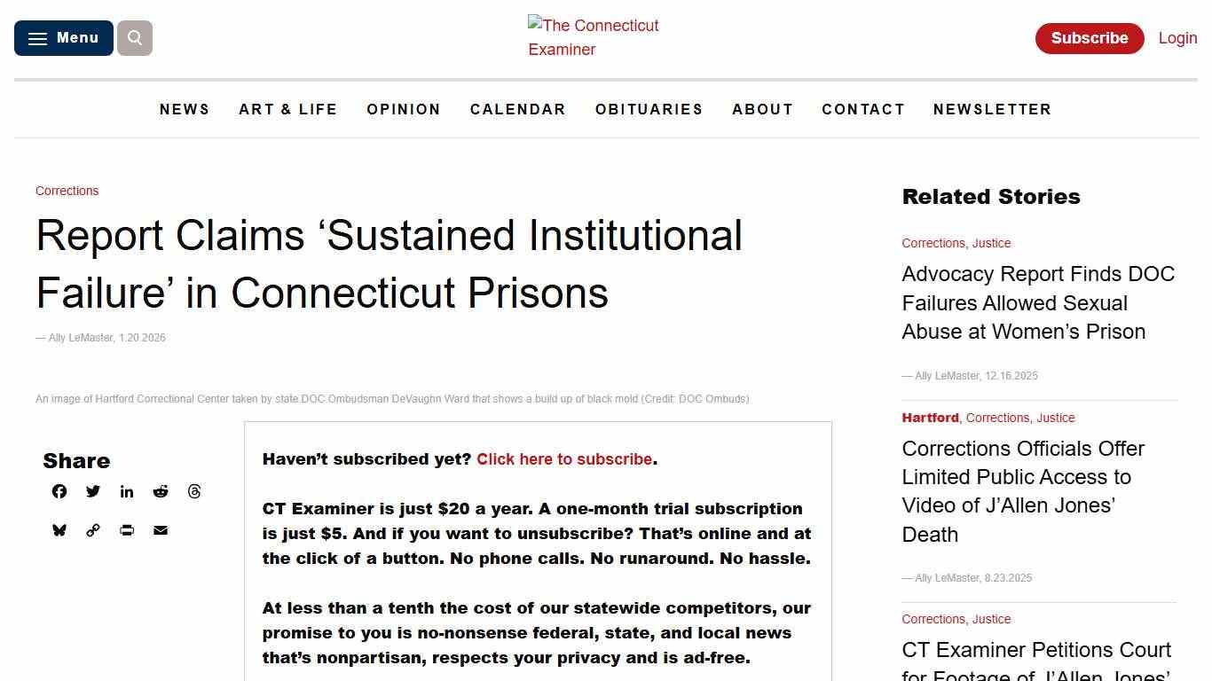 Report Claims 'Sustained Institutional Failure' in Connecticut Prisons - CT Examiner