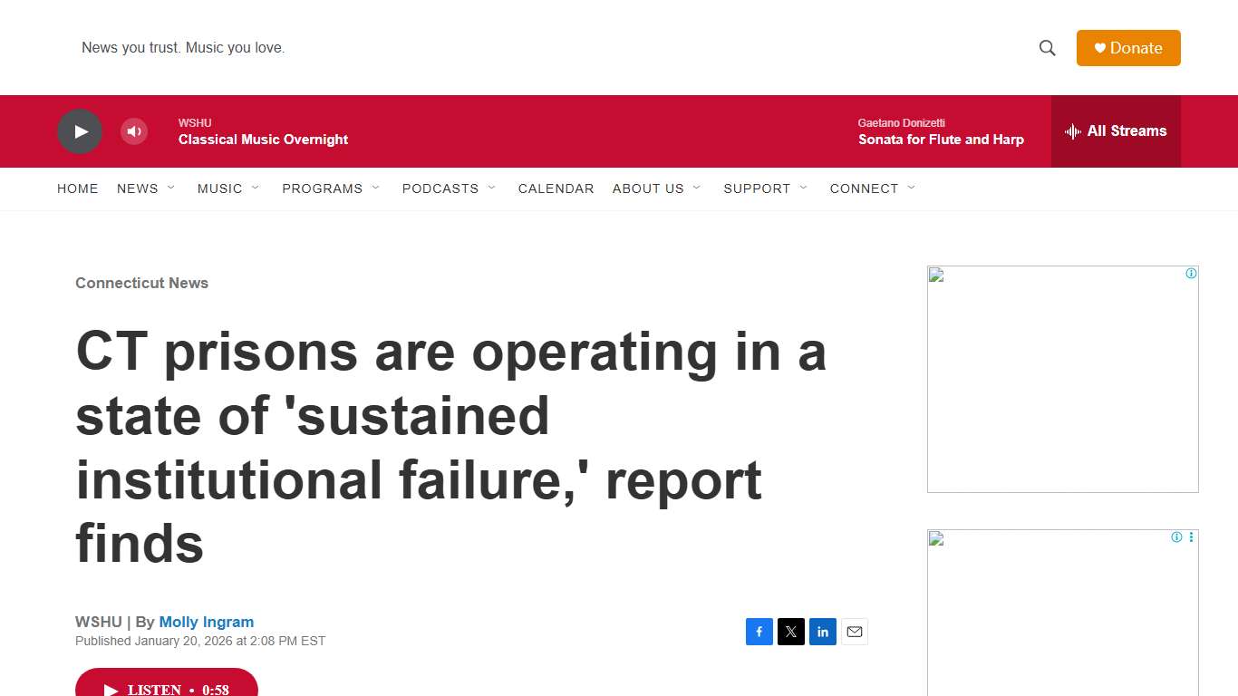 CT prisons are operating in a state of 'sustained institutional failure,' report finds